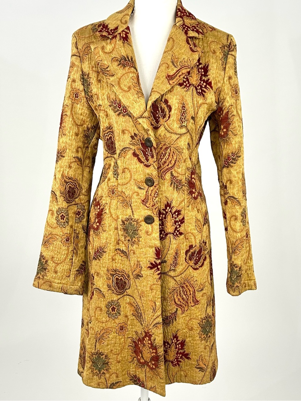 CAbi Guinevere Coat Size 6 Gold Brocade Floral Tapestry Jacquard Vintage Y2K